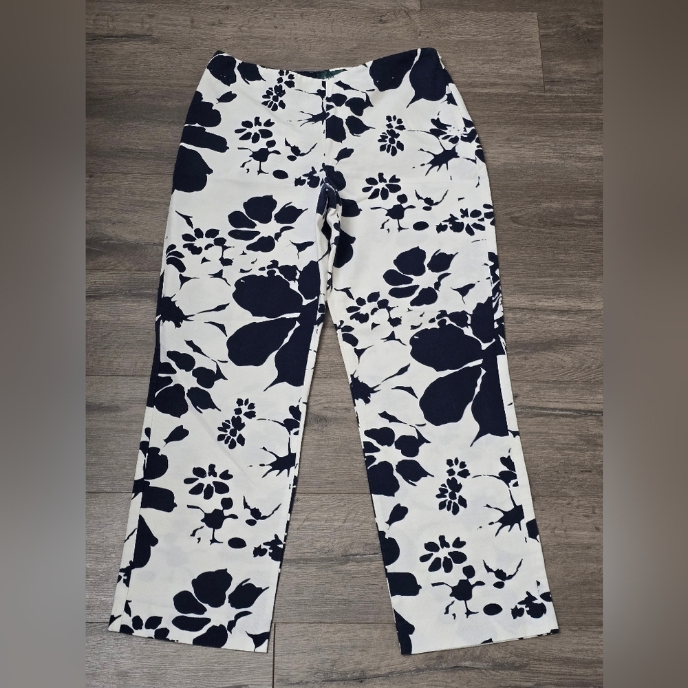 Lauren Ralph Lauren 100% Cotton Floral Ankle Crop Straight Leg Trousers